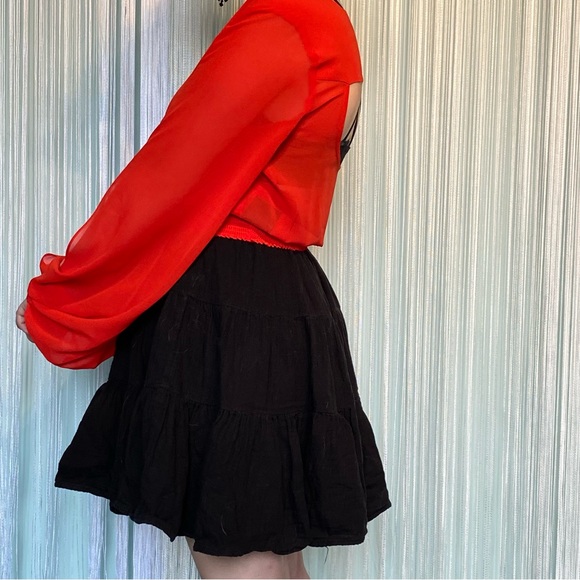 Bebe Coral Semi Sheer V Neck Open Slit Sleeve Blouse NWOT Size S - Picture 6 of 17